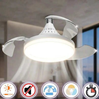 Ventilador De Techo Aspas Retractiles 3 Velocidades Intensidad De Luz Ajustable Marca Dosyu Luz Blanco Frio Blanco Calido Luz Natural Con Temporizador Control Remoto | Envío gratis