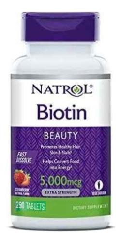 Natrol- Biotina 5000mcg- 250 Tabletas- Sabor Frutilla