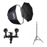 Kit Softbox Godox 120cm C/ Grid + Tripé + Sup Lâmpada Duplo