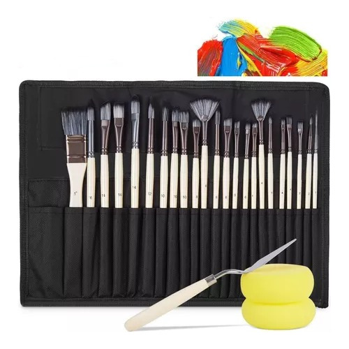 Set 26 Pincels Acuarela Nailon Para Acuarela Acrílico, Oleo