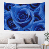 Adanti Blue Rose Print Tapestry Decorative Wall Soft Wide W.