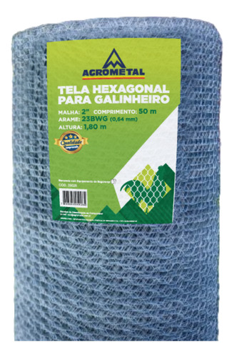 Tela Galinheiro Galvanizada 2x23(0,63) - 1,8x50 Agrometal