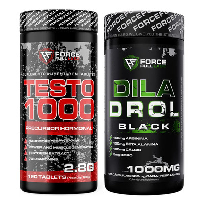 Kit Testo 1000 100% Feno Grego 450mg, Boro, Vit B6, B12 + Diladrol Black Arginina, Beta Alanina, Cafeina | Force Full Labz | Frete grátis