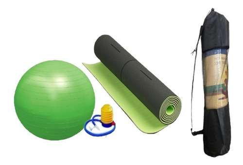 Kit Bola 75 Cm Pilates Suíça + Tapete C/ Bolsa Mat Tpe 6 Mm 