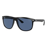 Óculos De Sol Ray-ban Rb4147 Large Armação De Náilon Cor Polished Shiny Black, Lente Dark Blue Clássica, Haste Polished Shiny Black De Náilon