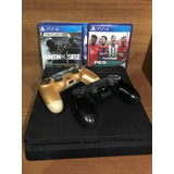 Ps4 Slim 1tb Usado 2 Controles E +200 Jogos Na Biblioteca