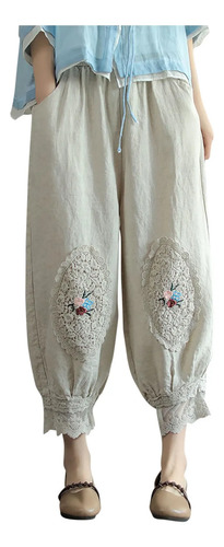 Pantalón De Trabajo Con Encaje Bordado E, Casual, Para Mujer