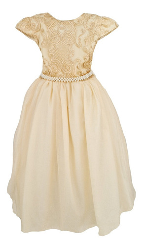 Vestido Infantil Renda Gliiter Dourado Festa Formatura Chic