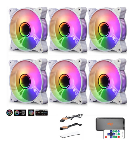 Kit 6 Cooler Fan Aigo Ar12pro Argb Branco + Pwm+controladora