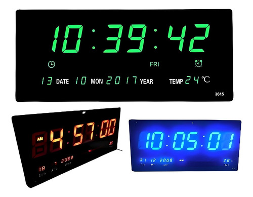 Relogio Digital 46cm Led Luminoso Calendario Termometro