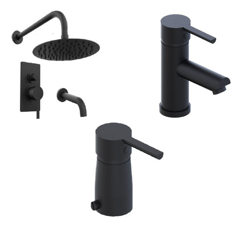 Combo Griferia Hidromet Storm Negra Bidet Lavatorio Ducha 