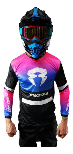 Remera Jersey Rpm Cross Mix 2.0 Negra/rosa - City Motor