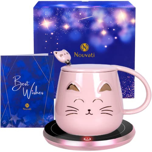 Calentador De Taza Rosa Y Taza De Café Tapa Gato: Exce...