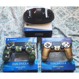 Kit Dual Shock Dourado + Camuflado + Charge Dock Duo Hyperx