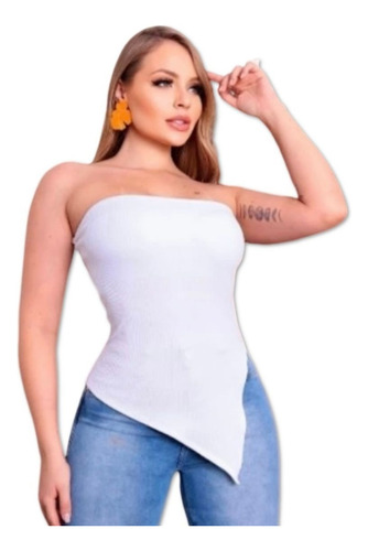 Blusa Tomara Que Caia Assimétrica Canelada 3d Moda Gringa