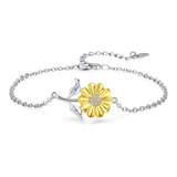 Pulsera Girasol Plata 925 Joya Juvenil Mujer Regalo