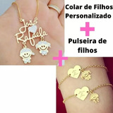 Colar Pulseira Feminino Filhos Personalizado Banhado Ouro18k