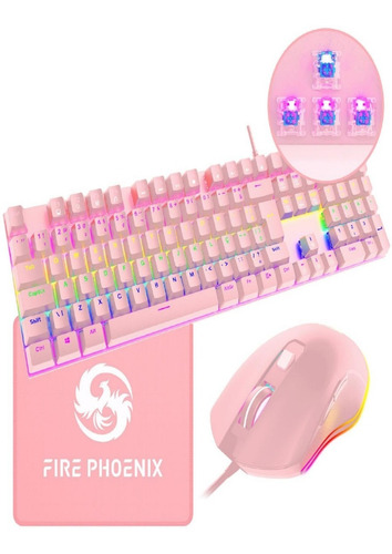 Teclado Mouse Fire Phoenix Mecânico Gamer Rgb Be-k2 Qwerty