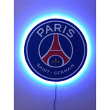 Cuadro Escudo Paris Saint Germain Psg Luces Led Azul + Tecla