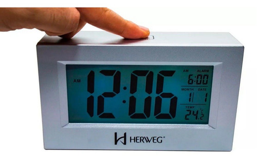 Relogio Despertador Digital Luz Temp Herweg 2972 070 Prata