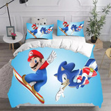 Juego De Funda De Edredón Tamaño King Mario Y Sonic 1