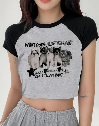 Crop Top Mujer Y2k Croptop Estampado De Gatos Cropped Blusas