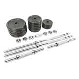 Kit 40kg Em Anilhas Com 2 Barras 35cm E 1 Barra 3x1 De 1,52m