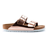 Sandalia Birkenstock Arizona Piel Metal Soft Footbed Mujer