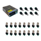 Kit Instalação Câmera Conectores 8 P4 16 Bnc 1 Fonte 12v 10a