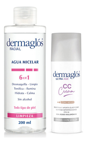 Set Dermaglos Facial Micelar + Cc Cream Tono Medio 50gr