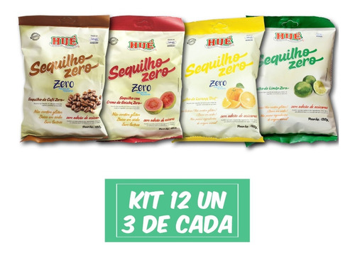 Kit Sequilhos Zero Hué Sem Glúten Sem Lactose Vegano 12 Un