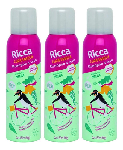  Kit 3 Shampoo A Seco Cuca Fresca Menta Ricca 150ml