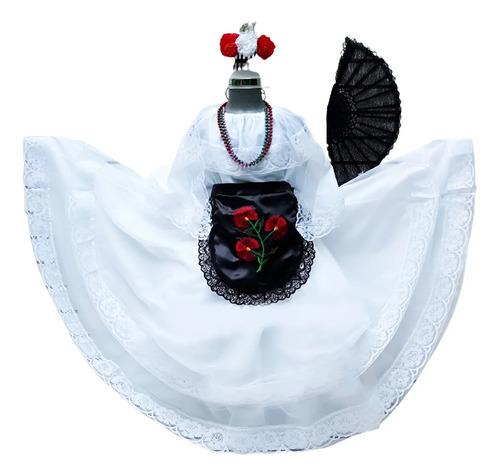 Disfraz, Vestido De  Veracruzana, Jarocha, Incluye Abanico, Blusa, Collar, Falda, Huipil, Mandil, Peineta. 100% Poliéster, Niña. | Meses sin interés