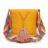 Mochila Wayuu Unicolor Amarillo Pastel Grande Original