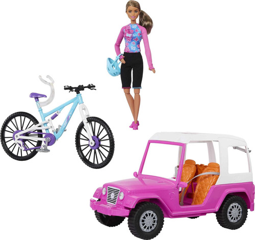 Muñeca Barbie Con Bicicleta De Montaña Y Auto Para Niñas