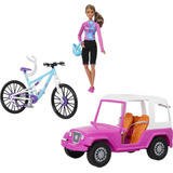 Muñeca Barbie Con Bicicleta De Montaña Y Auto Para Niñas