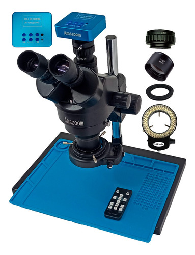 Microscopio Trinocular 2k 1080 Foto/video 7x-45x Simulfocal 