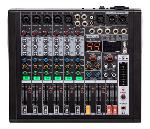 Proco St 8 Mixer Consola Streaming Radio Interface Usb
