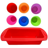 Forma De Silicone Cupcake 6 Unidades + 1 Forma Bolo Ingles