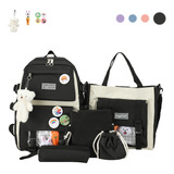 Set 5 Mochila Bolsas De Viaje Escolar Estudiante Mujer Lapicera Tote