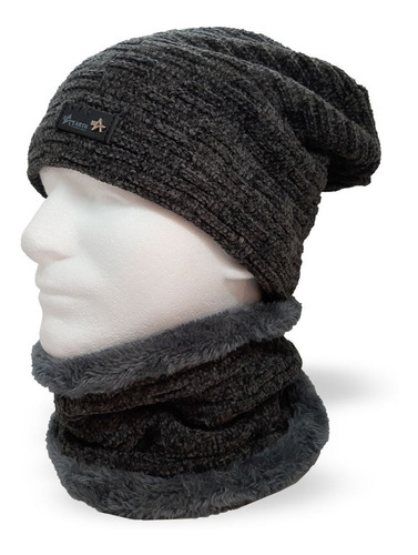 Gorro Caído Largo + Cuello Invierno Lana C/ Corderito Unisex