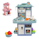 Kit Cozinha De Brinquedo Infantil Completa Solta Água E Som Cor Azul