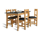 Mesa Nordica 80x135 + 4 Sillas Eco Tapizadas Comedor Negro