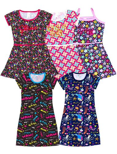 Kit 5 Vestidos Juvenil Feminino Roupa Menina Atacado