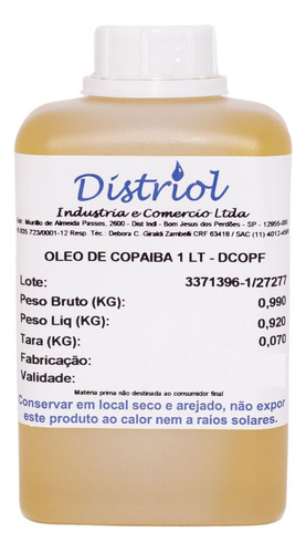 Óleo De Copaíba Distriol Lm 100% Vegetal E Natural 1l