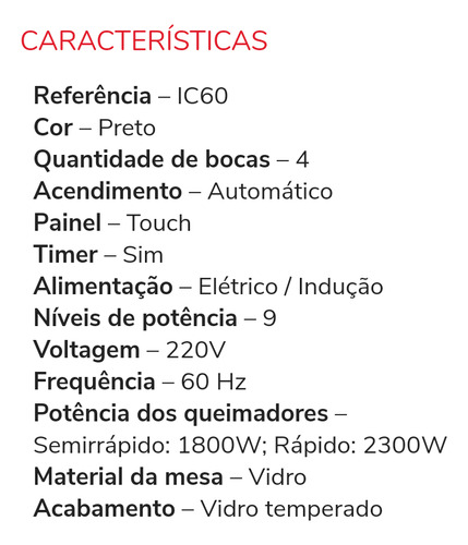 Electrolux Ic60 4 Bocas Indução 