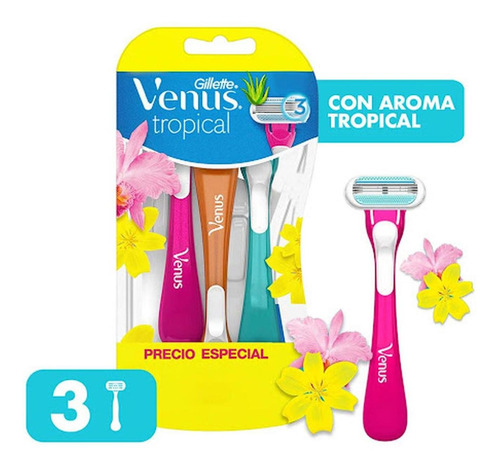 Máquina De Afeitar Gillette Venus Tropical X 3 Und