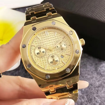 Reloj Cronógrafo Hombre Dorado Acero Octagonal Casual Moda | Meses sin interés