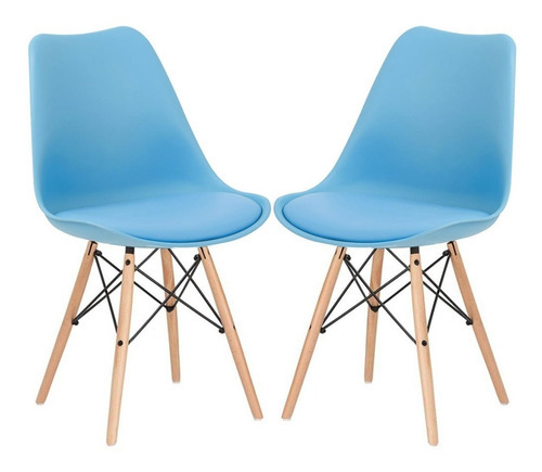 Set 2 Sillas Eames Cojin Sillon Vintage Comedor Sala Moderna Color De La Estructura De La Silla Madera Color Del Asiento Azul