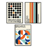 Set 3 Piezas Cuadro Marco Bauhaus Paleta Naranja Azul 30x40